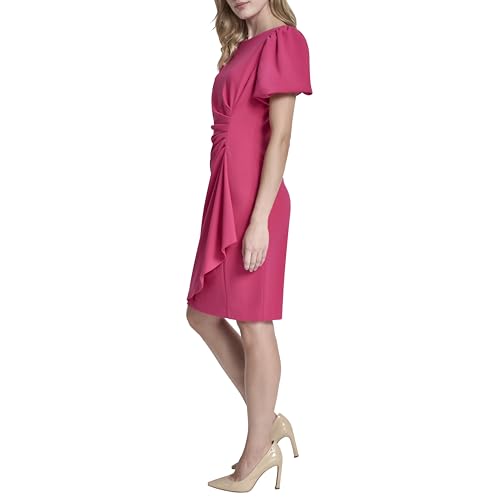 Image of DKNY Women's Short Sleeve Boat Neck Side Ruched Dress