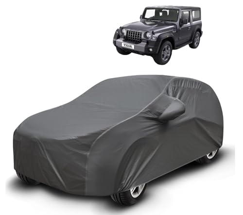 Image of Auto Hub Waterproof Car Cover Compatible with Mahindra Thar (Model : 2020-Till Date) with Mirror Pockets, Soft Cotton Lining, Thar Car Cover Waterproof, Grey