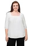 bequeme A-Linie Ulla Popken Damen große Größen Übergrößen Plus Size Tunika, Leinenmix, A-Linie, Carree-Ausschnitt, 3/4-Arm Offwhite 54+ 816691200-54+