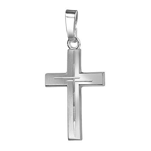 Anhänger-Kreuz 925 Sterling-Silber mit Diamantschliff Kreuz in Kreuz teilmattiertes Silberkreuz für Damen, Herren und Kinder Kreuzanhänger Kettenanhänger + Schmuck-Etui Cover