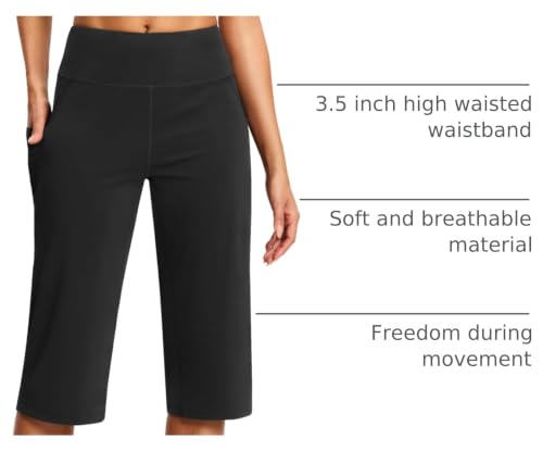 Image of ISEEGZ 15 inch / 18 inch / 21 inch / 25 inch Capri Pants for Women High Waist with Pockets Women's Capris Workout Yoga Pants Loose Straight Leg