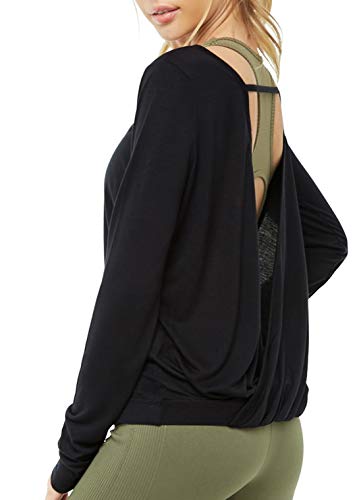 Muzniuer Women's Long Sleeve Open Back Workout Shirts Loose Backless Yoga Shirts Thumb Hole Shirts2