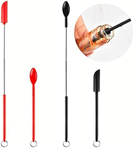 4 Pcs Mini Silicone Telescopic Spatula and Spoon, Reusable Silicone Spatula Sets with Hanging Buckle Adjustable Telescoping Spatula and Spoon for Kitchen and Beauty (Red+Black)