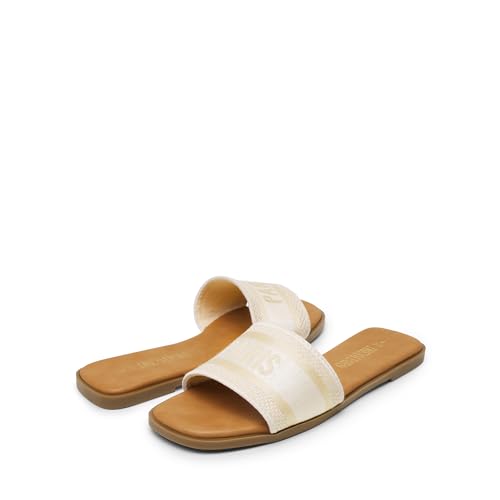 Image of DREAM PAIRS Women's Flat Sandals Slip On Slides Sandals Square Open Toe Jacquard Braided Fashion Slides Casual Beach Slippers for Summer