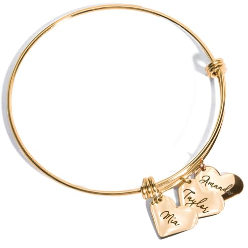 Personalized Name Bracelets for Women Handmade Heart Charm Custom Engraved Name Bangle Unique Gift for Her Grandma Bracelets for women – ABR-MH