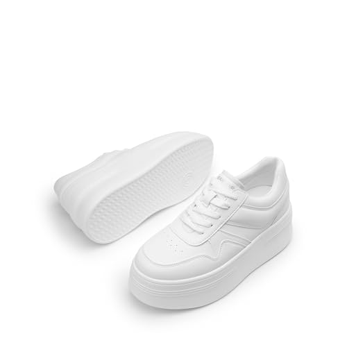 DREAM PAIRS Women Platform High Heel Fashion Sneakers Walking Lace Up Lightweight Stylish Classic Casual Sneaker.,Size 8.5,White,DWUMFN2525 - Image 4