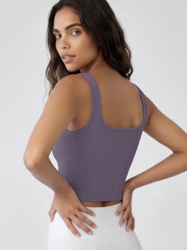 Image of ODODOS 3-Pack Seamless Square Neck Crop Tank for Women Ribbed Knit Soft Low Back Cropped Tops