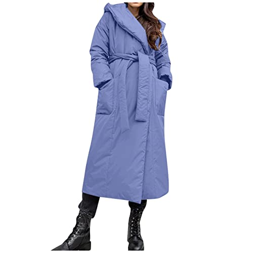 Vasreyy Wintermantel Damen Lang Kapuze Steppmantel mit Gürtel Warm...