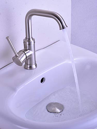 GORDEE Bathroom Sink Stopper P-Trap Complete Set Adjustable Bottle Trap Solid Brass Sink Drain Kit Tube and Pop Up Drain Stopper Set with Overflow, Brushed Nickel Silver