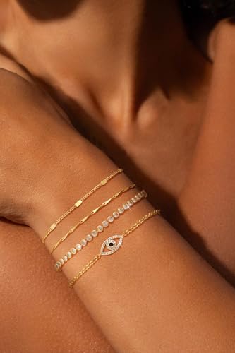 GoldSliver Bracelets for Women,Dainty 14K Real GoldSterling Sliver Plated Bracelets Sets Evil Eye Bracelets Waterproof Stack Chain Bracelets Tarnish Free Trendy Jewelry Gifts for Women4