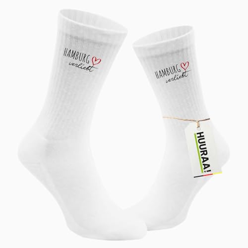 Huuraa Unisex Socken Hamburg verliebt 42/46 White Baumwolle Tennissocken Geschenkidee