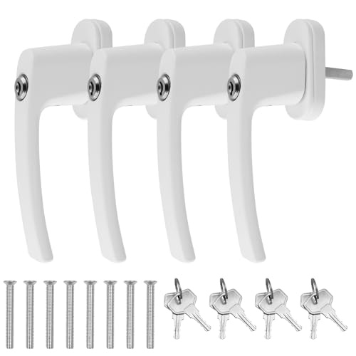 CHRI Poignées de fenêtre verrouillables Verrou de fenêtre Sécurité pour enfants, lot de 4 serrures de fenêtre avec 8 clés et 8 vis, en alliage de zinc,...