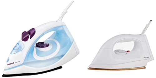 Image of PHILIPS GC1905 1440-Watt Steam Iron with Spray (Blue) & HI114 1000-Watt Golden American Heritage Soleplate Dry Iron Combo, 1400 watts, 1000 watts, Aluminium