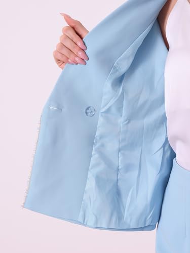 Chic Light Blue Women Office Skirt Sets: Allegra K 2-Piece Tweed Trim Blazer and Pencil Skirt for Professional Elegance in X-Small - Image 5