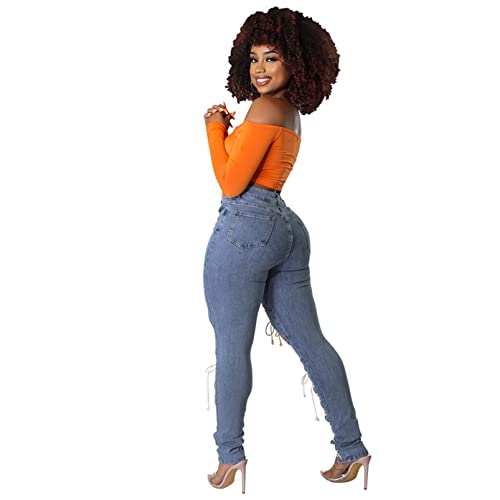 Womens Sexy Denim Cut Off Butt Lift Stretch Ripped Lace Up Bodycon Skinny Casual Pants Jeans4