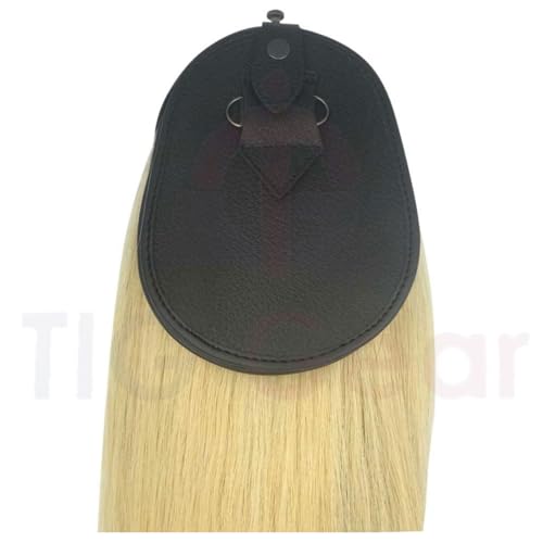 Scottish Kilt Original Long Horse Hair Dress Sporran with Unique Thistle Anemal Cantel & Three Black Hair Tassels, Large, Off-white3