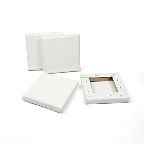 EXERZ 10x10cm Stretched Canvas 4pk, Square Framed Blank Canvas 1.7cm 280GSM 100% Cotton/Triple Primed/Acid Free/Medium Grain - Image 3