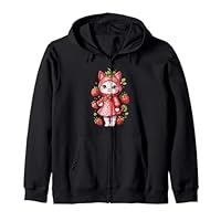 Strawberry kitten Rain Coat Zip Hoodie