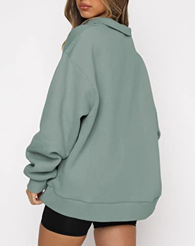 Btfbm Women's Quarter Zip Long Sleeve Sweatshirt Oversized Casual 2023 Fall Winter Fashion Hoodies Pullover Y2K Clothes(Solid Grey Green, Medium) #TOP3