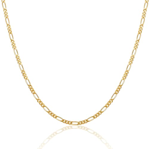MIORE Collar Mujer Plata 925 Chapado en Oro 18 Quilates, 46cm Cadena Plata Mujer/Hombre, Cadena Figaro con Eslabones, Collar sin Colgante, Joyería Hipoalergénica Hecha a Mano en Italia