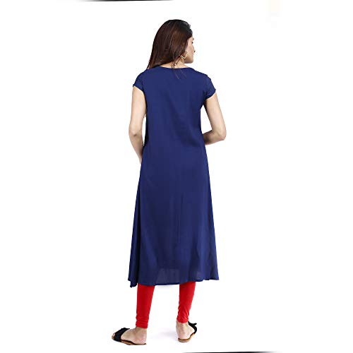 Image of Hand Block Printed Jaal Weave Cotton Straight Kurta /Handloom Kurtis /Ethnic Wear Kurta /Cotton Kurtis (KF22-S, Multi-Coloured, Small)