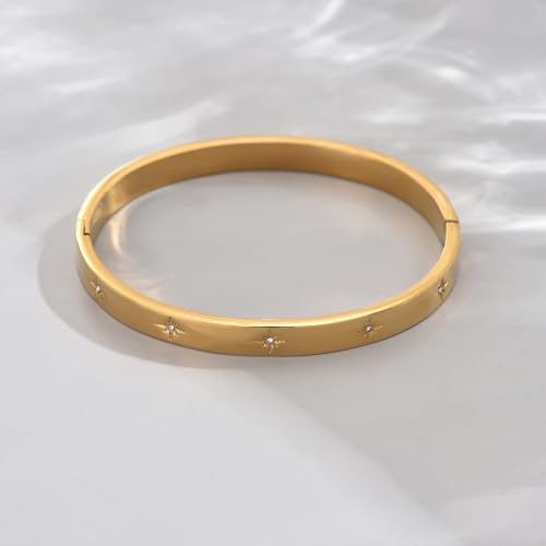 Gold bracelet for Women 18K Gold Plated Bamboo Watch Band Star Labyrinth Bangle Bracelets Dainty Stainless Steel Jewelry Gifts 6