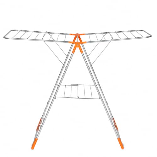 Image of FLIPZON AeroDry Pro Foldable Clothes Drying Stand | Heavy Duty Laundry Drying Rack with Expandable Wings | Rust Resistant | Space Saving Indoor & Outdoor | Silver & Orange