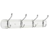 Yundoza Coat Hooks Wall Mount, Wood Bamboo Wall Coat Rack with 4 Metal Hooks for Hanging Clothes, Towels, Keys, Bags(White&Brushed Nickel)