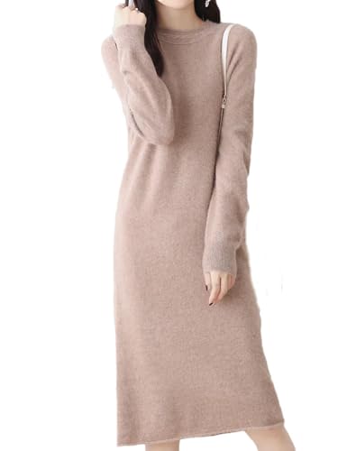 Hgvcfcv Längere Wollkleider für Damen, Kaschmir-Pullover, langer Stil, Pullover, 6 Farben, beige, X-Large