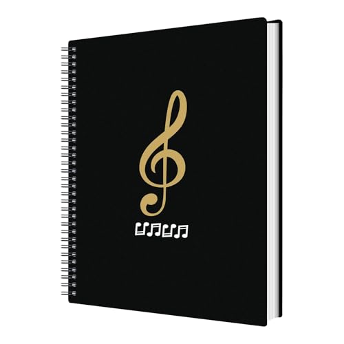 Image of 50 Pockets Portfolio Binder with Plastic Sleeves, Presentation Book Display 100 Pages File Folder for Artwork, Sheet Music, Document, Diamond Painting (50 Pockets-Musical Note)