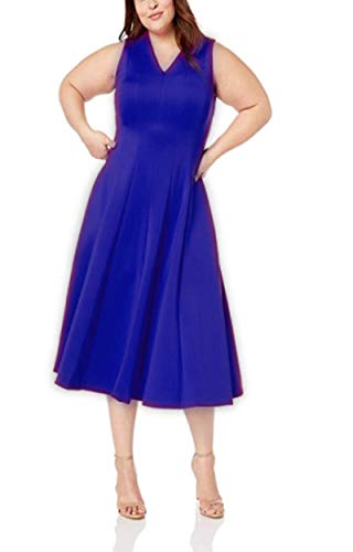 Calvin Klein Women's Sleeveless a Line Midi Dress with V Neckline Size 6 Regular Blue
