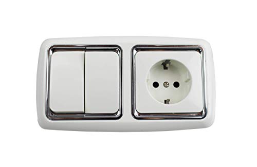 base schuko e interrupor doble emportable 10ax/16a 250v.