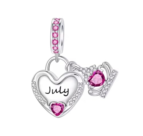 Abalorio de piedra natal, dije de julio de plata de ley 925, cristal rojo para mujer, para pulseras y collares europeos con circonita cúbica 5A, regalo de cumpleaños para el día de la madre para