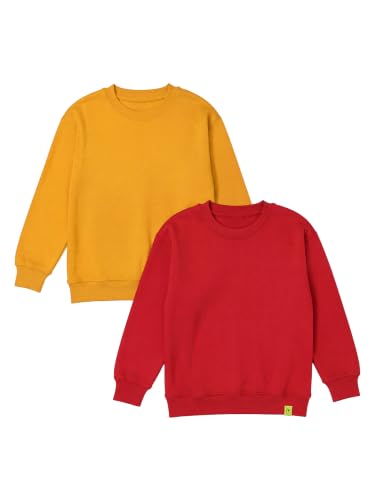Image of KiddoPanti Boys Solid Round Neck Full Sleeve Fleece Sweatshirt | 60% Cotton 40% Polyester | Soft Warm Winter Pullover | Ribbed Cuffs & Hem | Casual Winter Sweatshirt for Kids