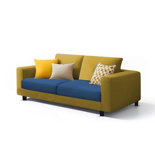 Image of Galib 2 Seater Sofa Set for Living Room (Yellow Blue Fabric) Premium Fabric Sofa Set