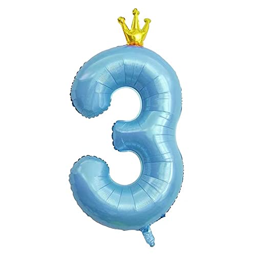 40 Inch Blue Conjoined Crown Number 3 Balloons, 3rd Birthday Balloons for Birthday Party Decorations. (3)
