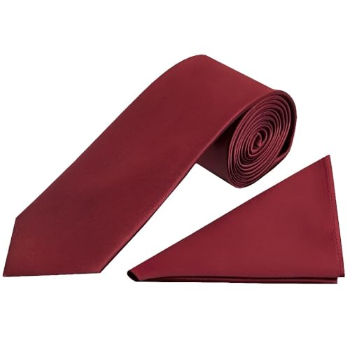 Image of Men's Satin Slim Necktie for Formal Wear | Premium Solid Tie for Office, Wedding, Business Meetings, Party & Interview | Stylish Silk Feel Neck Tie for Men with Pocket Square