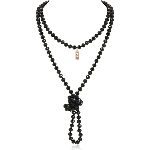 BERYOHZ Long Beaded Necklaces For Women 60''hand Knotted Beads Fashion Necklace for Wedding Vacation (BN-0114-Black)