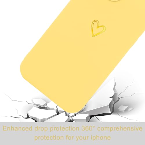 Image of Wirvyuer for iPhone 14 Phone Case Cute Heart Pattern Soft Shockproof Protective Silicone Phone Case for Women Girls, Yellow