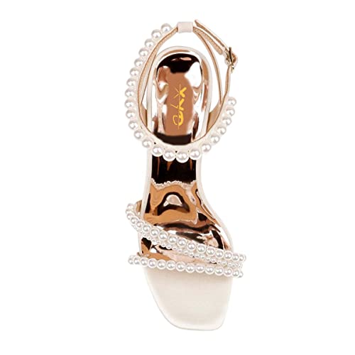 XYD Women's Pearl Kitten Heel Open Toe Sandals Silk Satin Rhinestone Dress Prom Wedding Shoes2