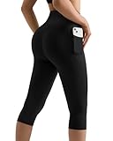 MOOSLOVER Women Buttery Soft Capris Leggings with Pockets High Waisted Scrunch Butt Tummy Control Workout Yoga Pants(M,Black)
