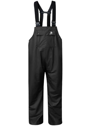 RainRider Workwear Bib Rain Pants for Men Women Heavy Duty Trousers Waterproof Work Pants Fishing Overalls(Black,S)