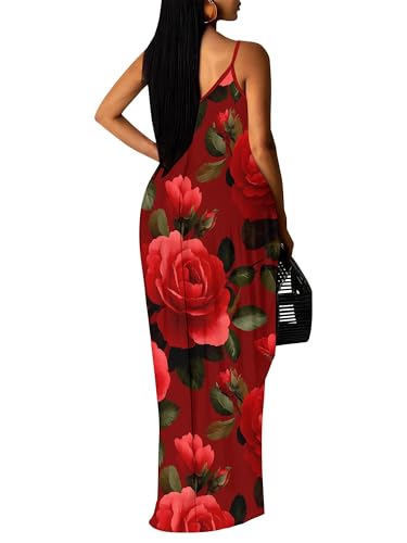 Image of Women Spaghetti Strap Maxi Dress with Pockets | Soft fabric relaxed fit sleeveless v neck with pockets for party and daily wear