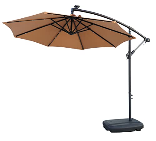 NETSPA - GD -UM2500bs - Komplettes Parasol (Basis + Parasol) - Stahlstruktur - Integrierte LED mit angetriebenem Solarpanel - Fuß mit Transportroulette - Runde Cover