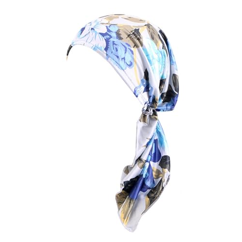 Versátil bufanda turbante multiusos con banda elástica para accesorios elegantes y turbante de flores, Azul caqui sobre gris, Talla única
