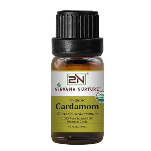 Nirvana Nurture Cardamom Essential Oil USDA Certified Organic 100% Pure Undiluted Aromatherapy Oil for Diffuser Hair & Skin Care