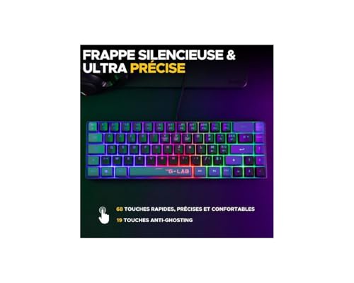 The G-Lab - Combo Hydrogen - Set tastiera mouse gamer, tastiera gamer 65% cablata, retroilluminazione RGB, azerty, formato compatto + mouse Gaming RGB, 6 pulsanti, 6200 DPI - PC/PS4/PS5 - Nero/Grigio - Tastiera gaming - Immagine 1