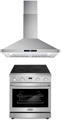 Cosmo 2-Pc Kitchen Appliance Packages, 30" Electric Range w Convection Oven and 30" Wall Mount Range Hood