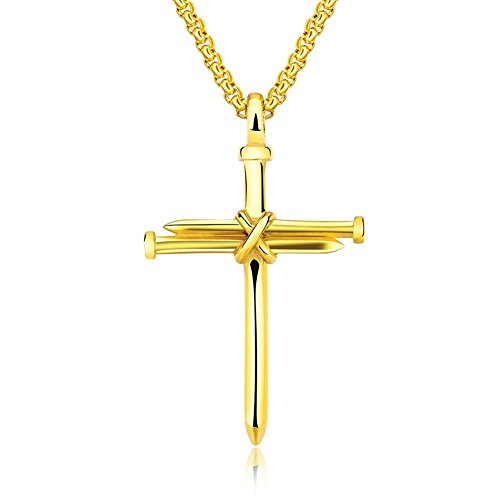 LIANTSH Men's Stainless Steel Nail Cross Charm Pendant Necklace Polished - Gold Color