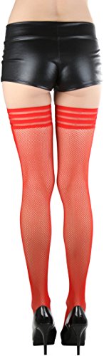 Image of ToBeInStyle Women's Modern Thin Tripple Striped Opaque Thigh High Stocking